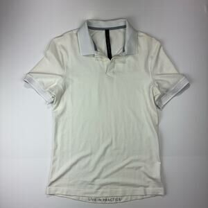 Lululemon Men’s White Pique Tech Polo Shirt Athleisure Breathable Size M